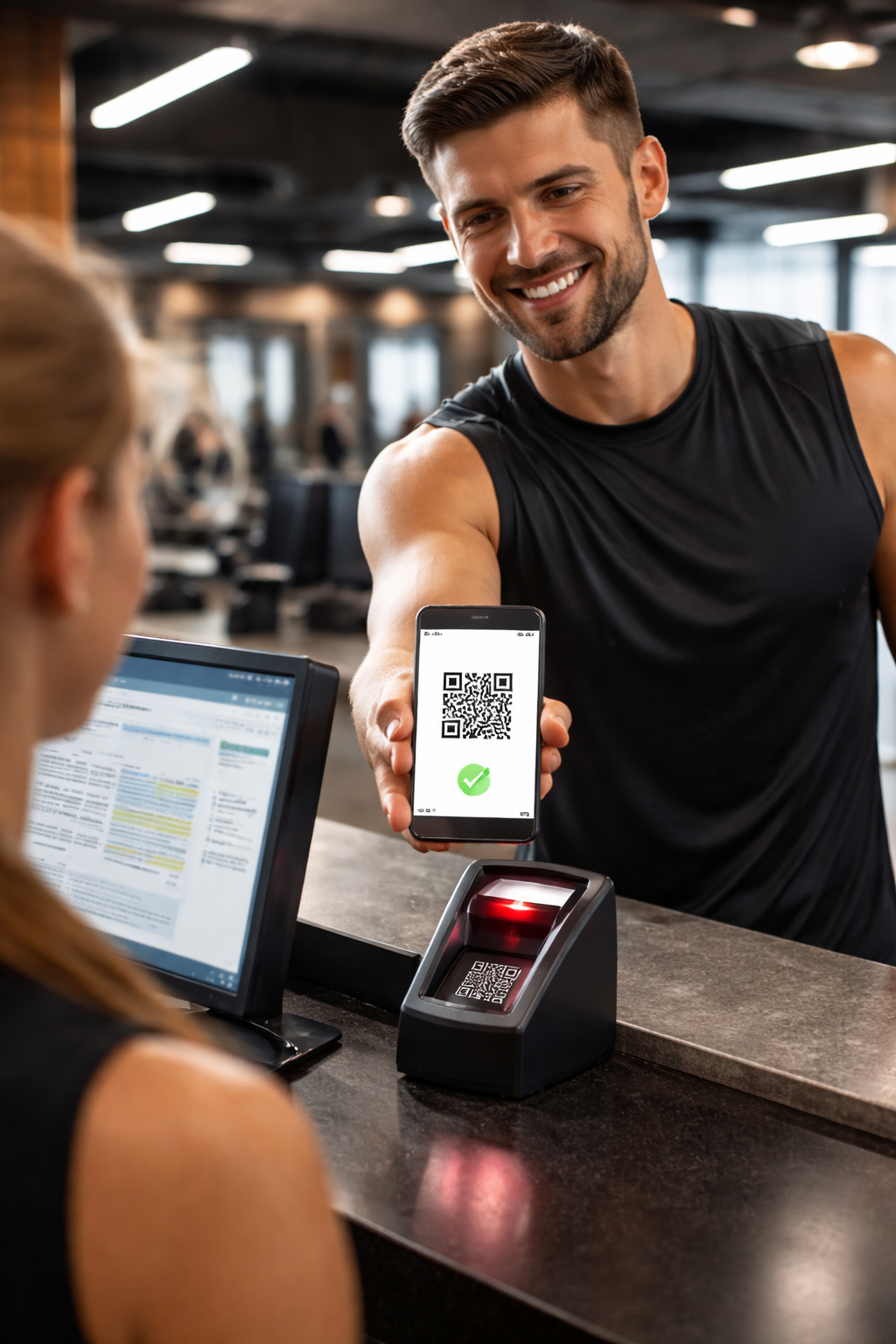 GymWave QR Check-in - Μέλος σκανάρει QR code στην είσοδο του γυμναστηρίου